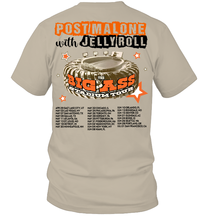Post Malone Jelly Roll 2025 Tour Shirt, Big Ass Stadium Tour - ECOTR4193 (White Shirt)