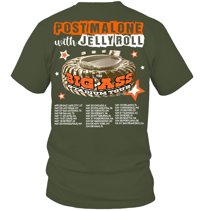 Post Malone Jelly Roll 2025 Tour Shirt, Big Ass Stadium Tour - ECOTR4193 (Black Shirt)